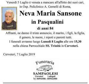 NEVA MARIA SANSONE in PASQUALINI di anni 84