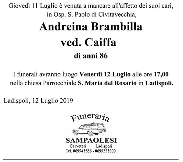 ANDREINA BRAMBILLA Ved. CAIFFA di anni 86