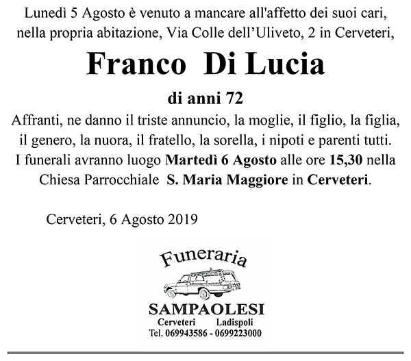 FRANCO DI LUCIA di anni 72