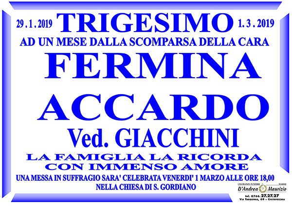 FERMINA ACCARDO Ved. GIACCHINI – Trigesimo