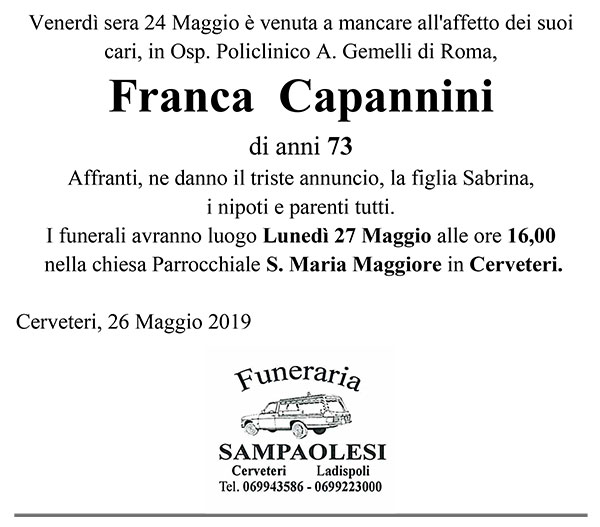 FRANCA CAPANNINI di anni 73