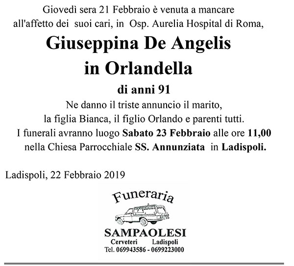 GIUSEPPINA DE ANGELIS in ORLANDELLA di anni 91