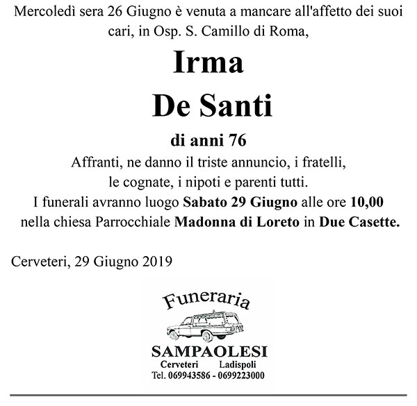 IRMA DE SANTI di anni 76