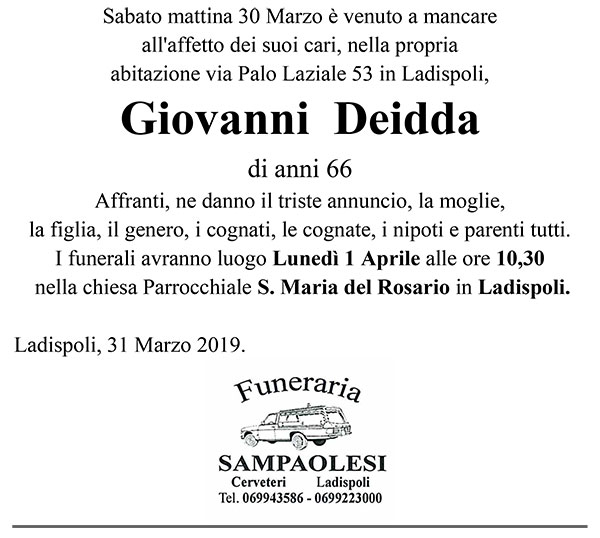 GIOVANNI DEIDDA di anni 66