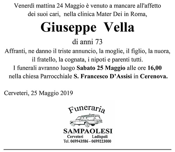 GIUSEPPE VELLA di anni 77