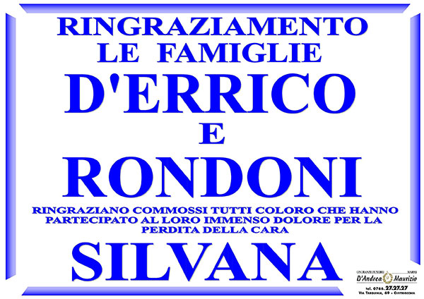 SILVANA RONDONI – Ringraziamento