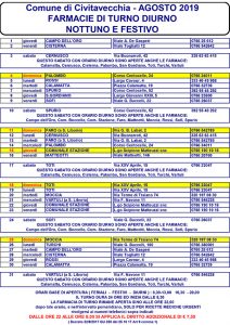 TURNI FARMACIE AGOSTO 2019