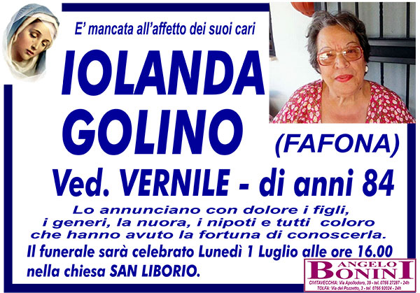 IOLANDA GOLINO Ved. VERNILE di anni 84