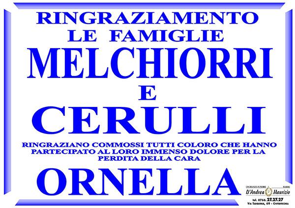 ORNELLA CERULLI – Ringraziamento