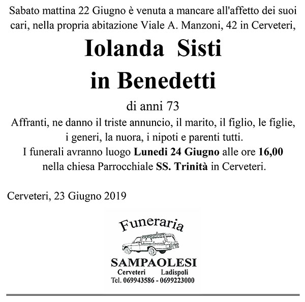 IOLANDA SISTI in BENEDETTI di anni 73