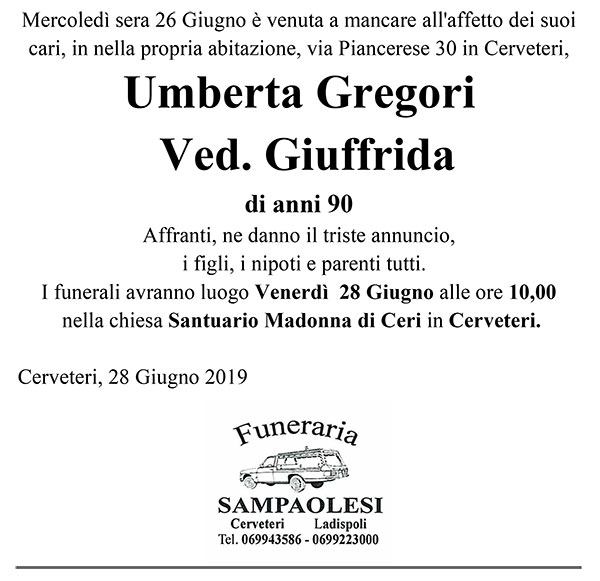 UMBERTA GREGORI Ved. GIUFFRIDA di anni 90