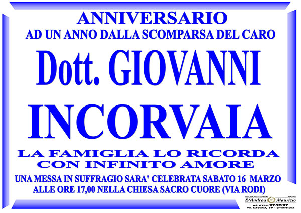 Dott. GIOVANNI INCORVAIA – Anniversario