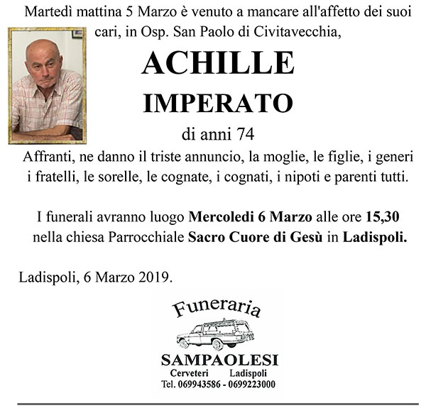 ACHILLE IMPERATO di anni 74