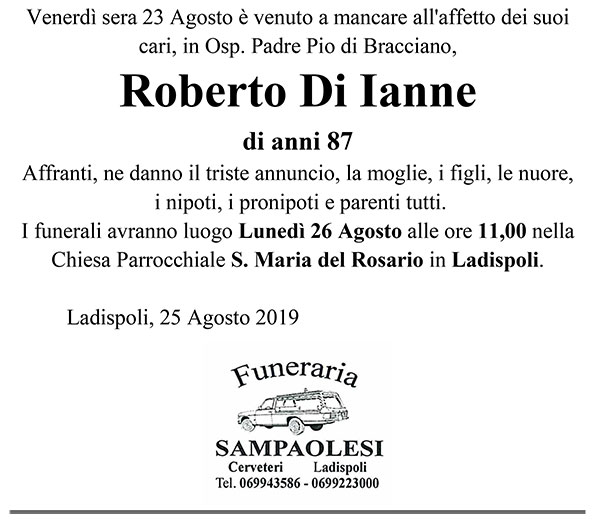 ROBERTO DI IANNE di anni 87
