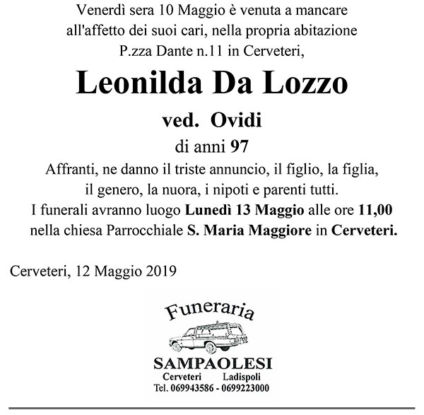 LEONILDA DA LOZZO Ved. OVIDI di anni 97