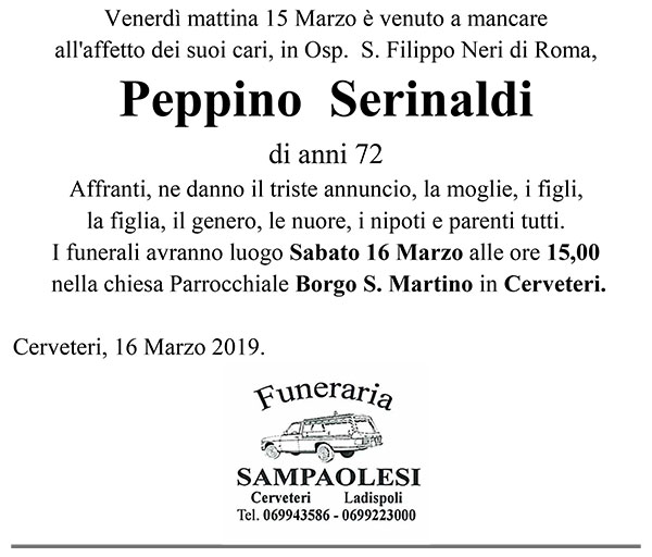 PEPPINO SERINALDI di anni 72