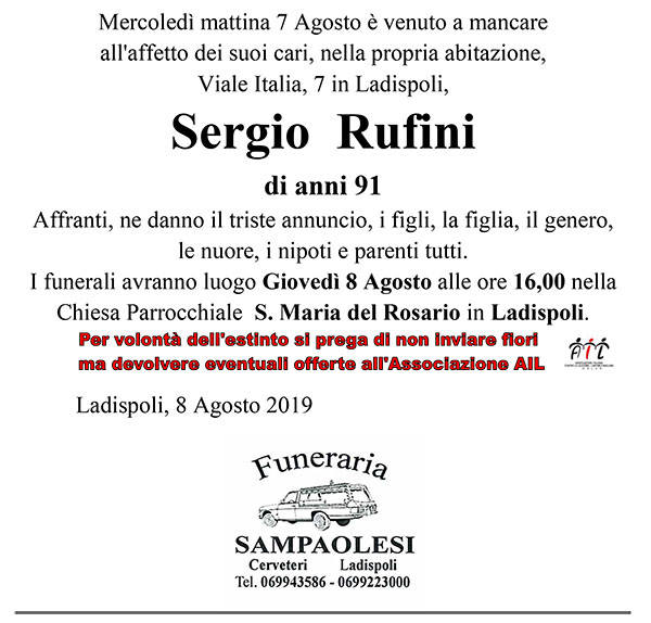 SERGIO RUFINI di anni 91