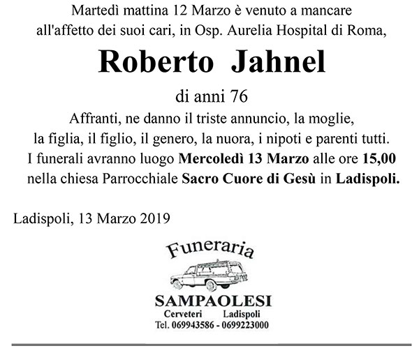 ROBERTO JAHNEL di anni 76