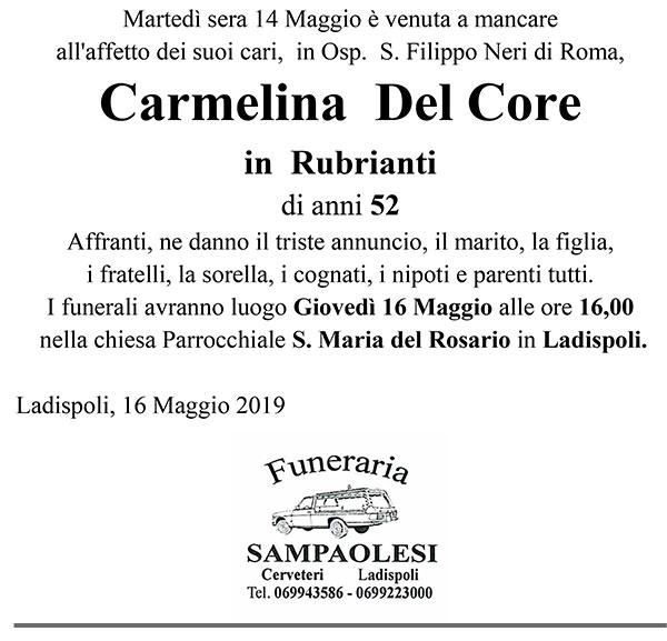 CARMELINA DEL CORE in RUBRIANTI di anni 52