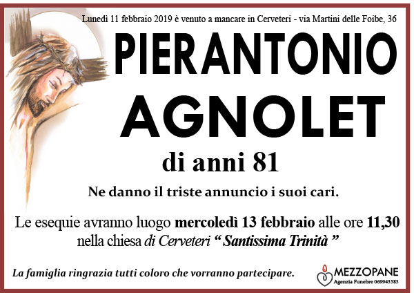 PIERANTONIO AGNOLET di anni 81