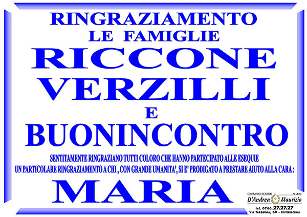 MARIA RICCONE – Ringraziamento
