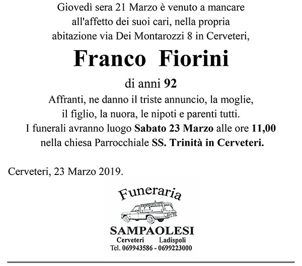 FRANCO FIORINI di anni 92