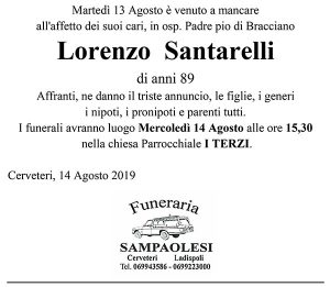 LORENZO SANTARELLI di anni 89