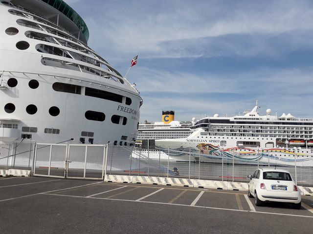 Meganavi in uscita dal porto (foto Riziero Cardinali)