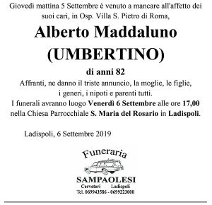 ALBERTO MADDALUNO (UMBERTINO) di anni 82