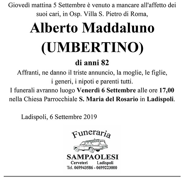 ALBERTO MADDALUNO (UMBERTINO) di anni 82