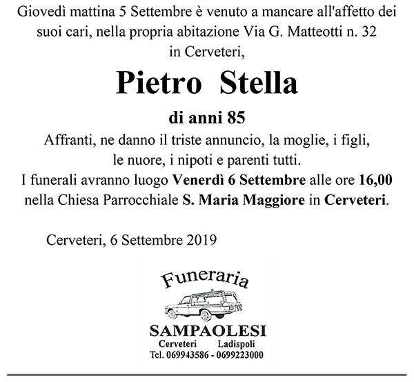 PIETRO STELLA di anni 85
