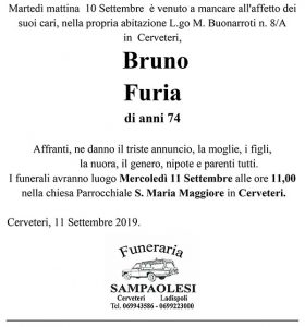 BRUNO FURIA di anni 74