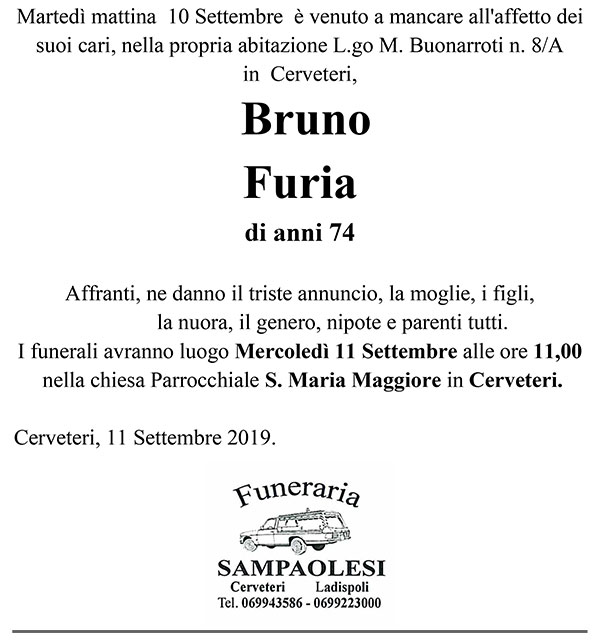 BRUNO FURIA di anni 74