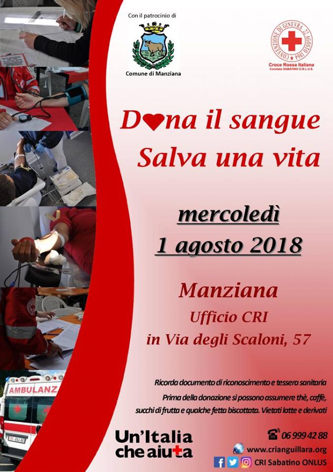 Manziana, l'1 agosto raccolta straordinaria di sangue