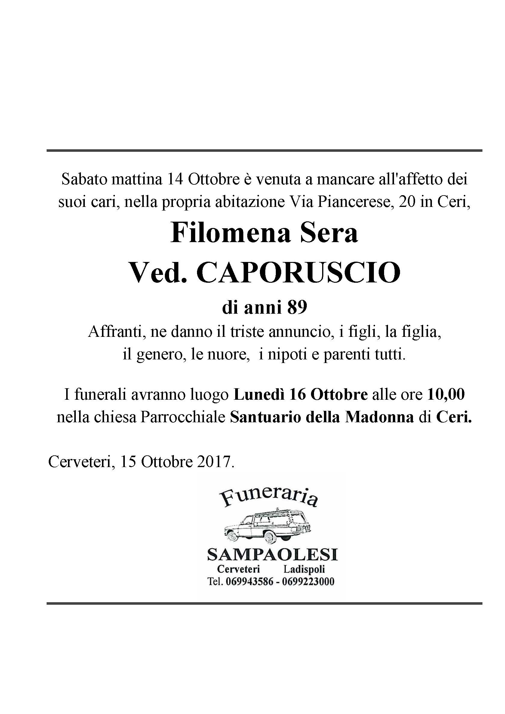 FILOMENA SERA Ved. CAPORUSCIO di anni 89