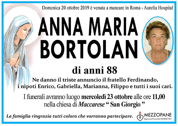 ANNA MARIA BORTOLAN di anni 88