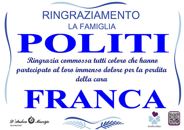 FRANCA POLITI – Ringraziamento