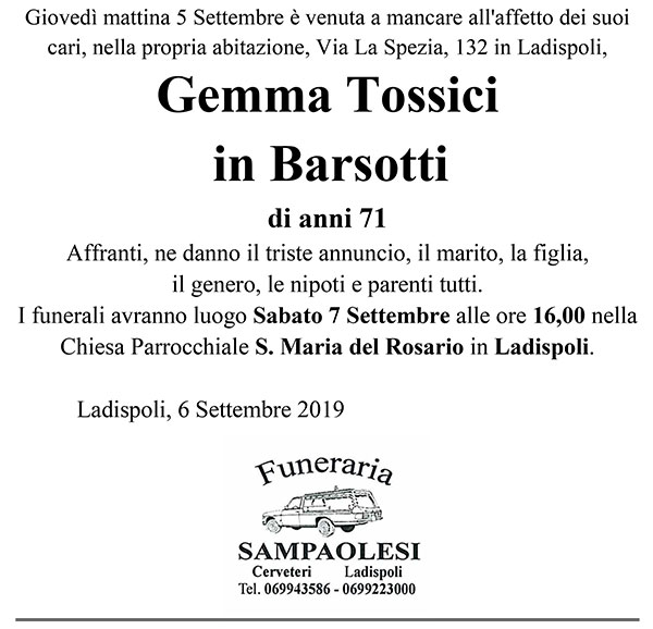 GEMMA TOSSICI in BARZOTTI di anni 71
