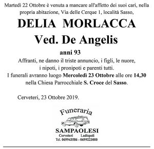 DELIA MORLACCA Ved. DE ANGELIS di anni 93