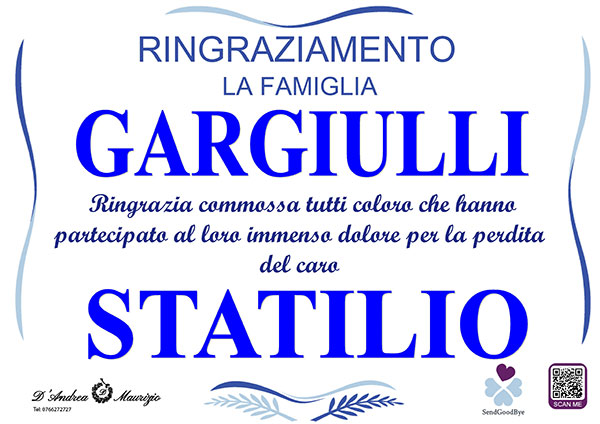 STATILIO GARGIULLI – Ringraziamento