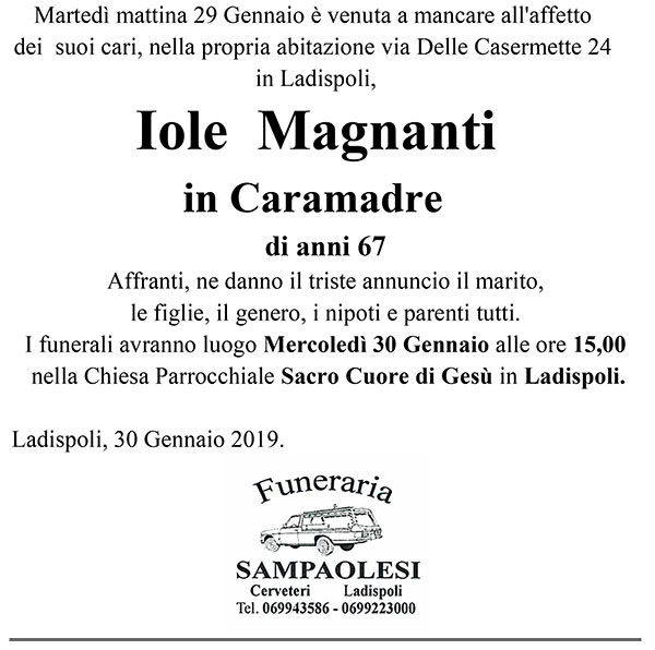 IOLE MAGNANTI in CARAMADRE di anni 67