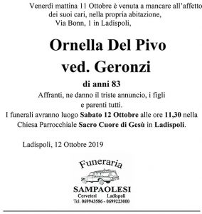ORNELLA DEL PIVO Ved. GERONZI di anni 83