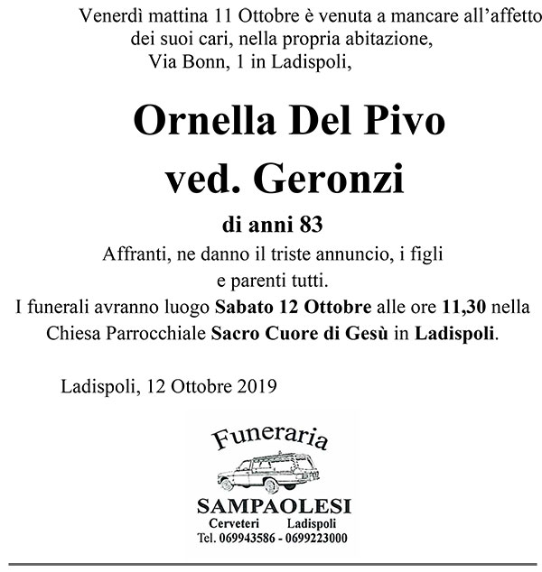 ORNELLA DEL PIVO Ved. GERONZI di anni 83