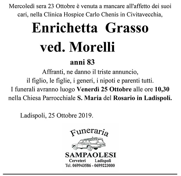 ENRICHETTA GRASSO Ved. MORELLI di anni 83