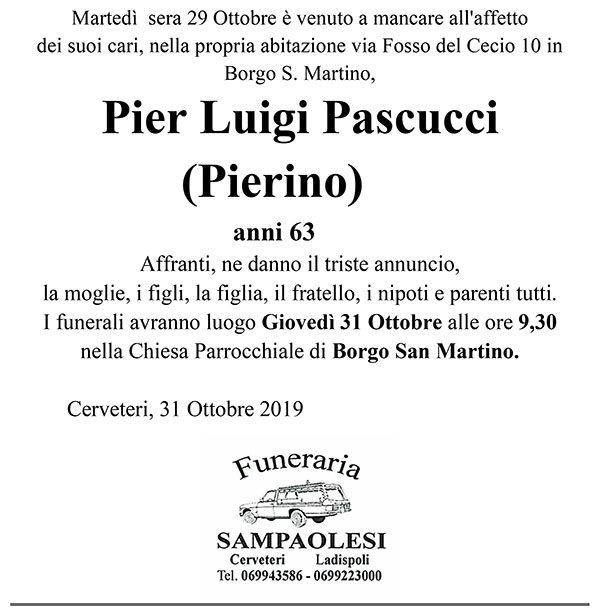 PIER LUIGI PASCUCCI (PIERINO) di anni 63
