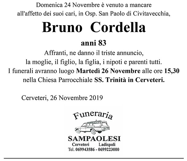 BRUNO CORDELLA di anni 83