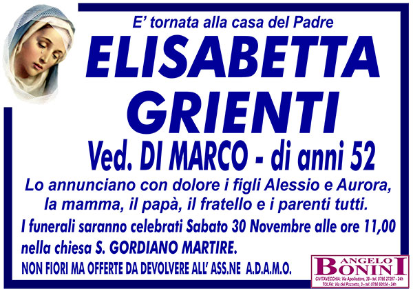 ELISABETTA GRIENTI Ved. DI MARCO – di anni 52