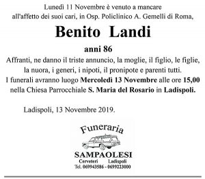 BENITO LANDI di anni 86
