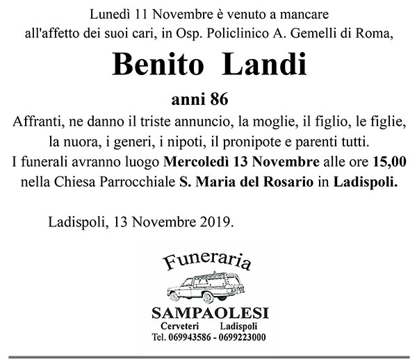 BENITO LANDI di anni 86