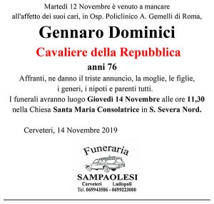 GENNARO DOMINICI “Cavaliere della Repubblica” di anni 76